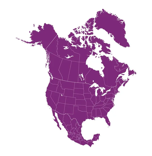 Mapa América Del Norte Con Países Separados — Vector de stock