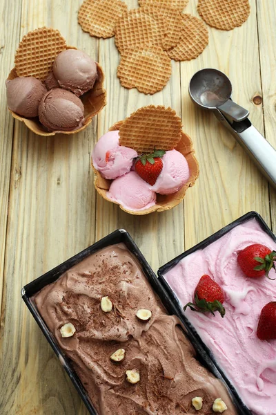 Delicious Ice Cream Handmade Kitchen Table Background — Stock Photo, Image