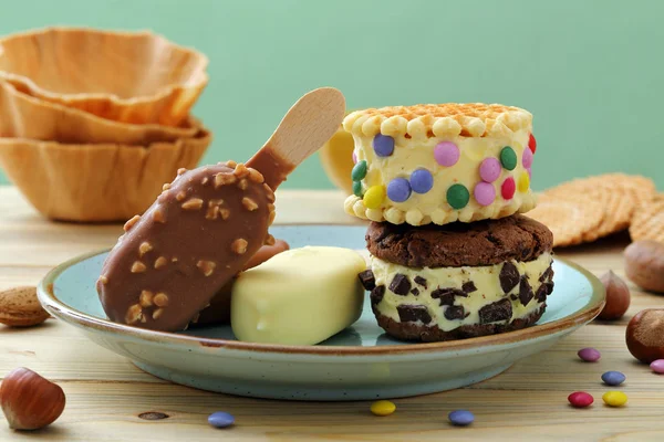 Delicious Assorted Homemade Ice Cream Summer Dessert — Stock Photo, Image