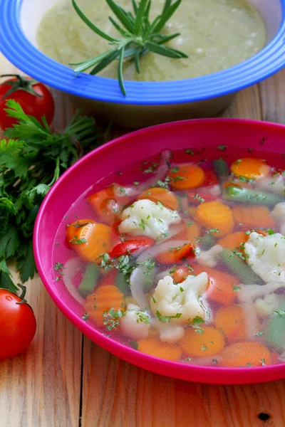 Close Soup Cream Vegetables Soup Kitchen Table Background — Stock Photo, Image