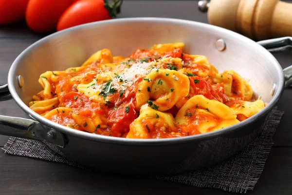 Close Dumplings Red Sauce Cheese — Stock Photo, Image