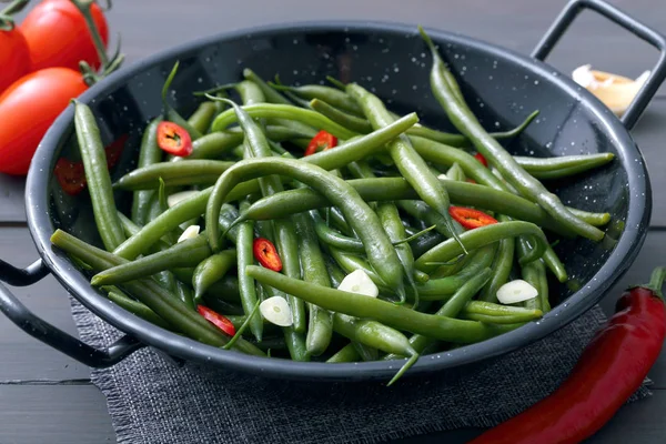 Green Beans Garlic Chilli Bowl — Stock Photo, Image