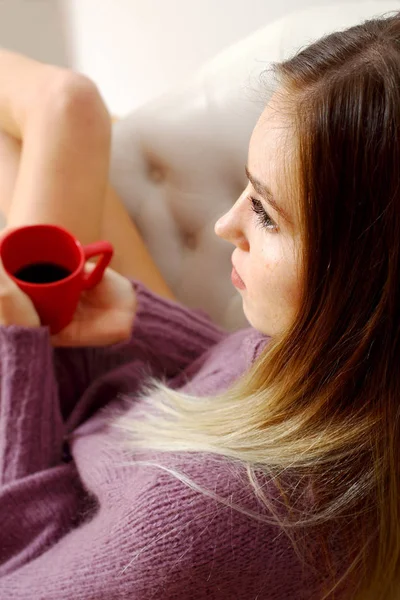 Mulher Bonita Com Xícara Café — Fotografia de Stock