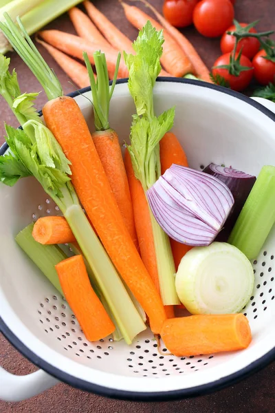 Variedad Verduras Zanahorias Cebolla Apio Fondo —  Fotos de Stock