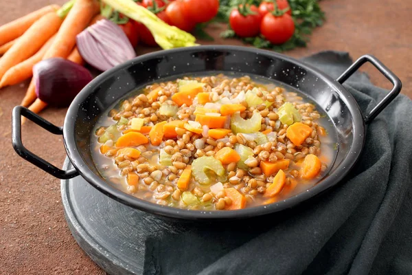 Spelt Soup Farro Soup Italian Cuisine Metal Pan — Stock Photo, Image