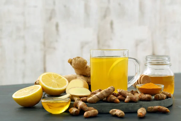 Detox Water Turmeric Lemon Ginger — Stock Photo, Image