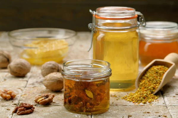 Peanut Butter Honey Glass Jar — Stock Photo, Image