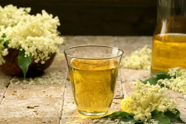 Tea Cup Linden Flowers Old Table — Stock Photo, Image