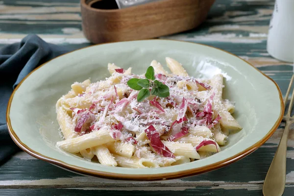 Spagetti Carbonara Med Skinka Parmesan Och Ost — Stockfoto