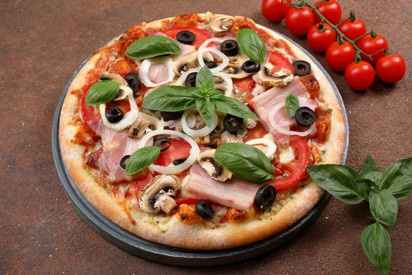 Gustosa Pizza Vista Dall Alto Deliziosa Pizza Con Ingredienti Sullo — Foto Stock