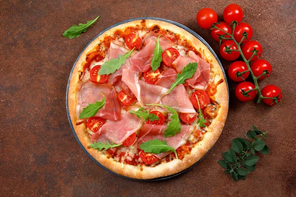 Gustosa Pizza Vista Dall Alto Deliziosa Pizza Con Ingredienti Sullo — Foto Stock