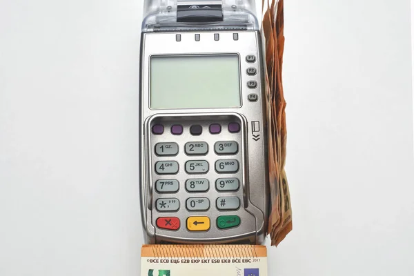Leitor Cartão Crédito Com Money Electronic Dinheiro Dinheiro — Fotografia de Stock