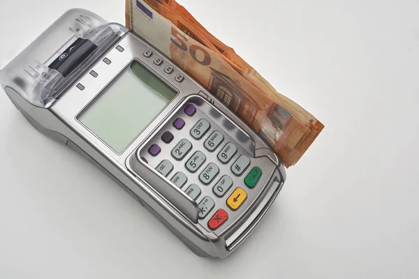 Kreditkartenleser Mit Money Electronic Geld Und Bargeld — Stockfoto