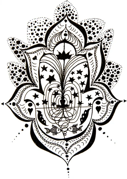 Dibujo Mano Blanco Negro Decorativo Hamsa — Foto de Stock