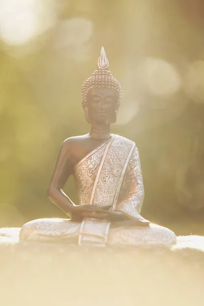 Buddhastaty Sitter Zen Lotus Och Mediterar Naturlig Miljö — Stockfoto