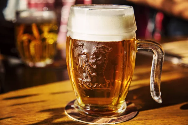 Prague Czech Republic September 2018 Glass Unfiltered Czech Beer Kozel — Stock Photo, Image