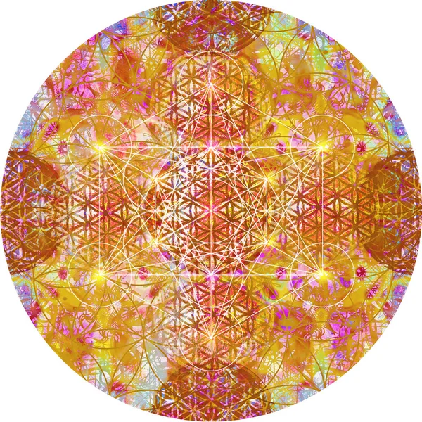 Mandala Abstracto Con Flor Vida Cubo Metatrón —  Fotos de Stock