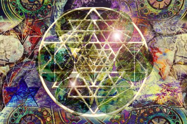 Soyut renkli kutsal geometri grafik mandala resmi