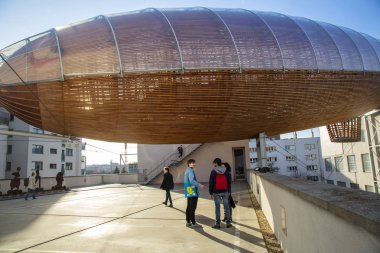Prague, Çek Cumhuriyeti, 25 Şubat 2019: zeplin Gulliver çatı Prag Galerisi Dox