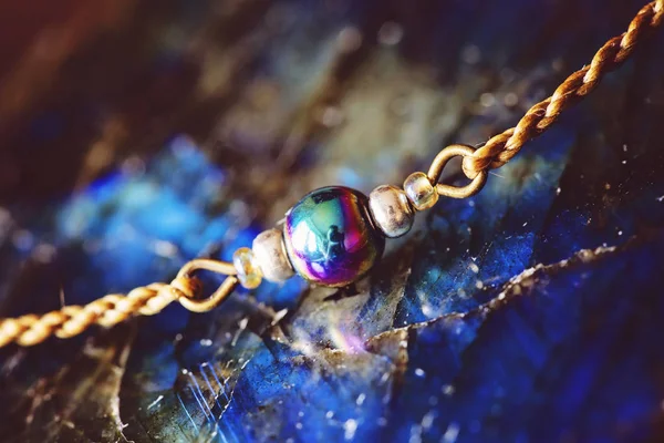 Mineral Hematite Stone Bead Tiny Bracelet Detail — Stock Photo, Image