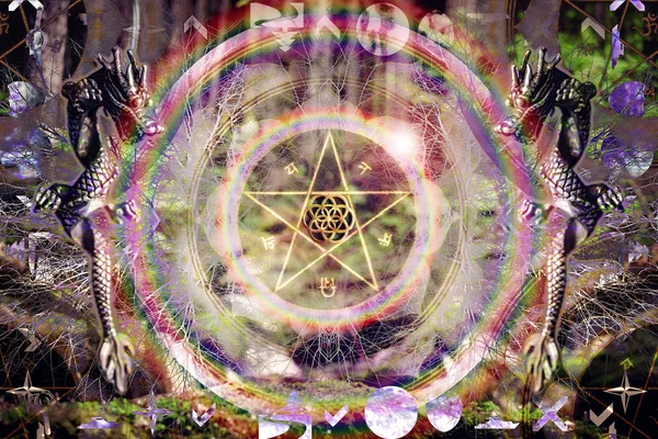 Sacred geometry pentagram seed of life dragon abstract mandala