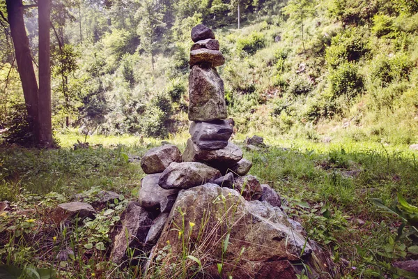 Rocks stones zen installation in summer nature in Bohemia