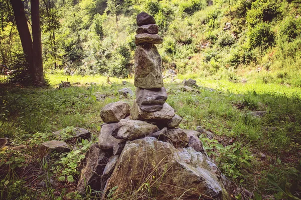 Rocks stones zen installation in summer nature in Bohemia