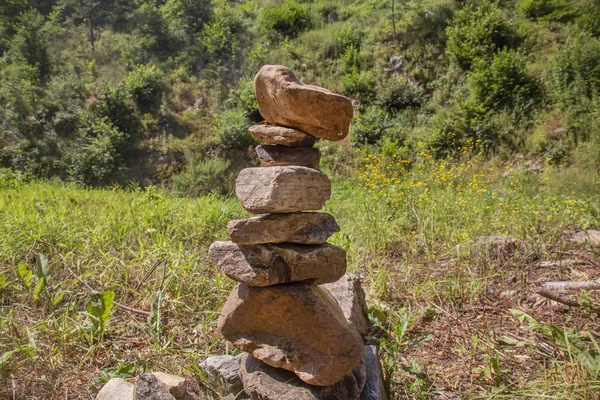 Rocks stones zen installation in summer nature in Bohemia