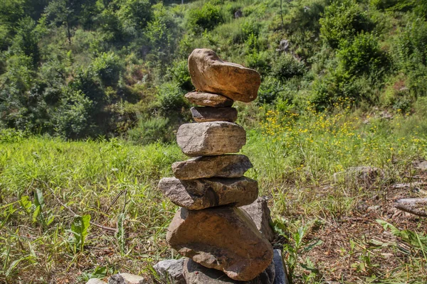 Rocks stones zen installation in summer nature in Bohemia