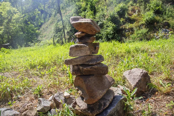 Rocks stones zen installation in summer nature in Bohemia