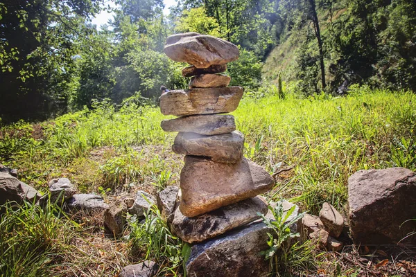 Rocks stones zen installation in summer nature in Bohemia