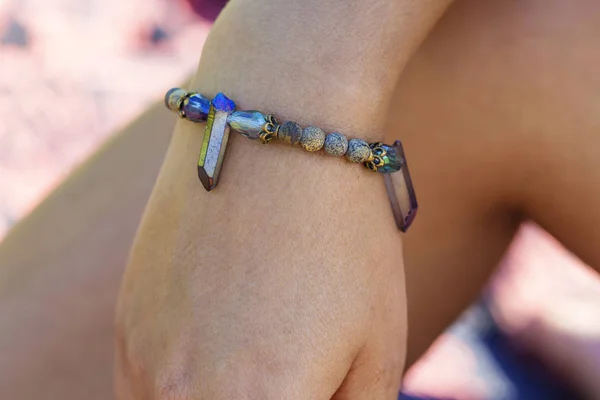 Pulsera Yoga Con Cuentas Piedra Mineral Para Mujer —  Fotos de Stock