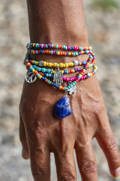 Sodalita Piedra Mineral Azul Pulsera Cuentas Colores — Foto de Stock