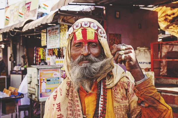 Pushkar Rajasthan India January 2019 Portrait Sadhu Guru Baba Holy — Stock Photo, Image