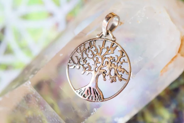 Detail Sterling Silver Pendant Shape Tree Mandala — Stock Photo, Image