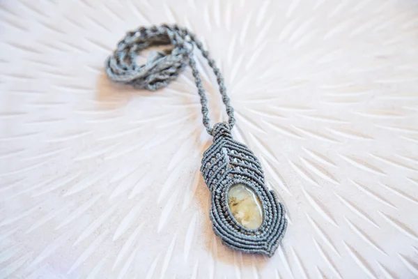 Macrame Technique Waxed String Necklace Gemstone — Stock Photo, Image