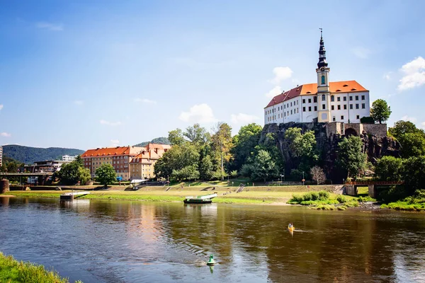 Zamek Decin Dramatycznym Niebem Republika Czeska — Zdjęcie stockowe