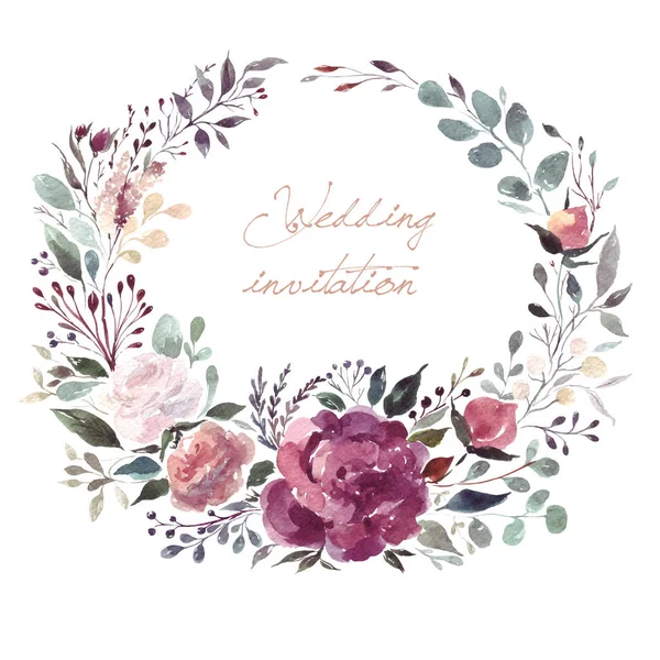 Color Floral Wedding Wreath Vector Illustration — Stock Vector