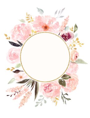 Çiçekli ve yapraklı suluboya çerçeve. vektör illüstrasyonu