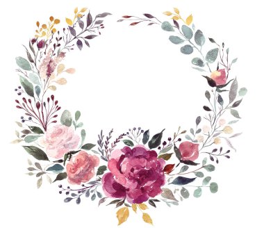 Çiçekli suluboya çelenk. vektör illüstrasyonu