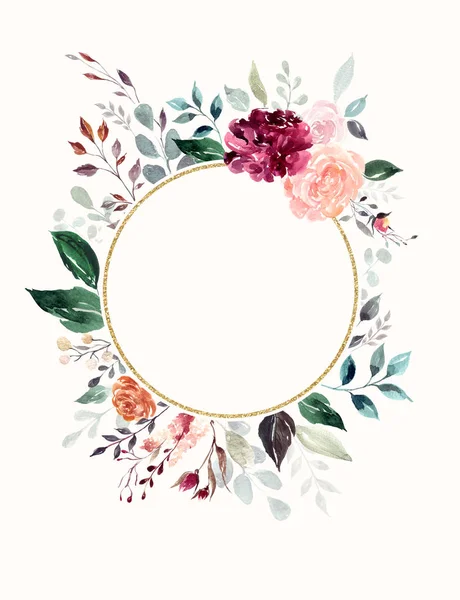 Akvarell Blommig Ram Med Blommor Vektor Illustration — Stockfoto