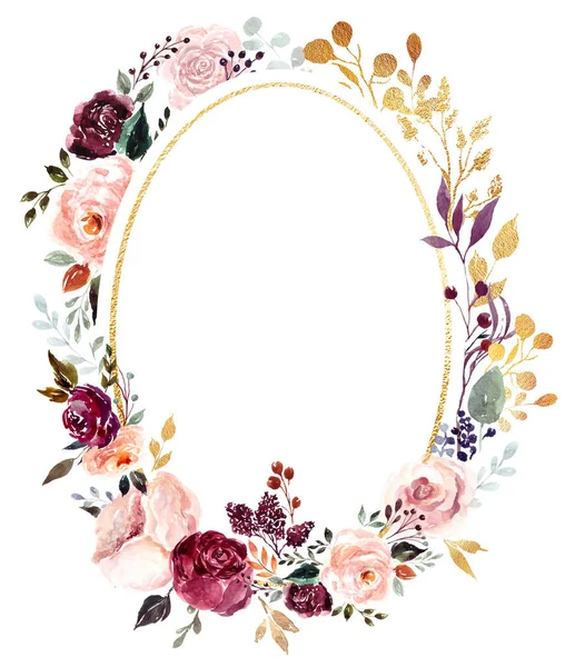 Akvarelový Rám Květinami Listy Vektorová Ilustrace — Stock fotografie