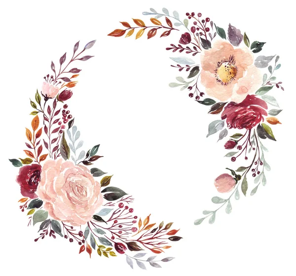 Watercolor Floral Wreath Flowers Vector Illustration — Stock Photo, Image