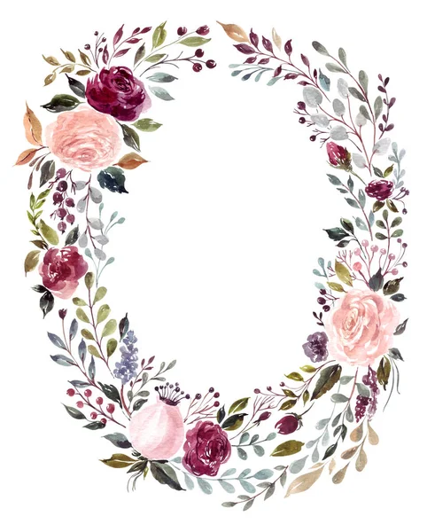 Watercolor Wreath Flowers Vector Illustration — Stock Photo, Image