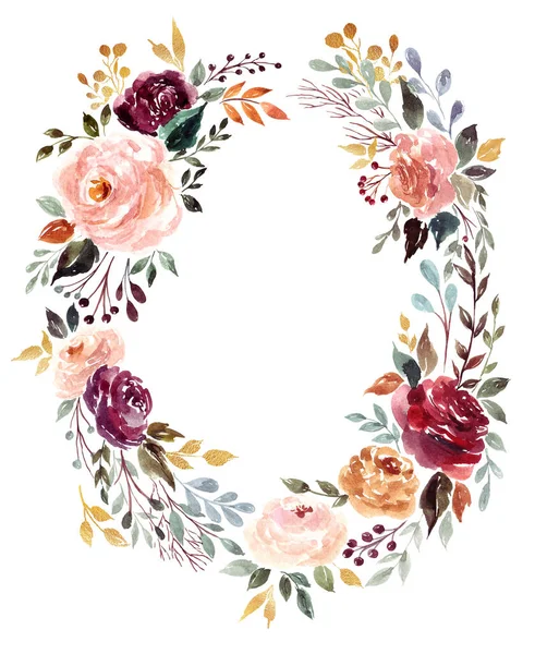 Watercolor Wreath Flowers Vector Illustration — Stock Photo, Image