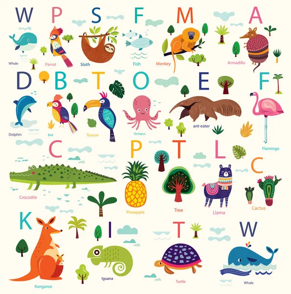 色のアルファベット動物 ベクトル図のセット — ストックベクタ