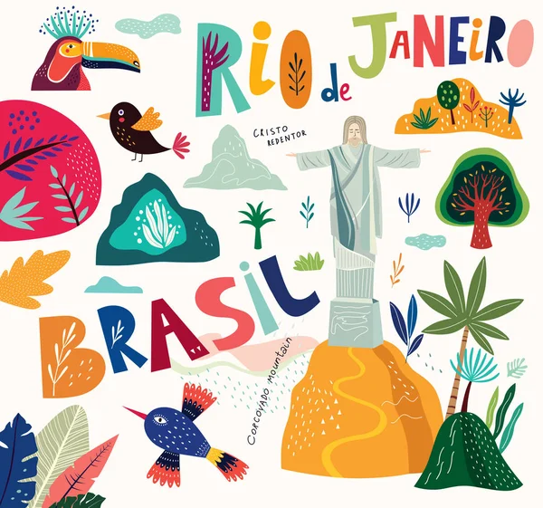 Símbolos Iconos Coloridos Brasil Ilustración Vectorial — Archivo Imágenes Vectoriales