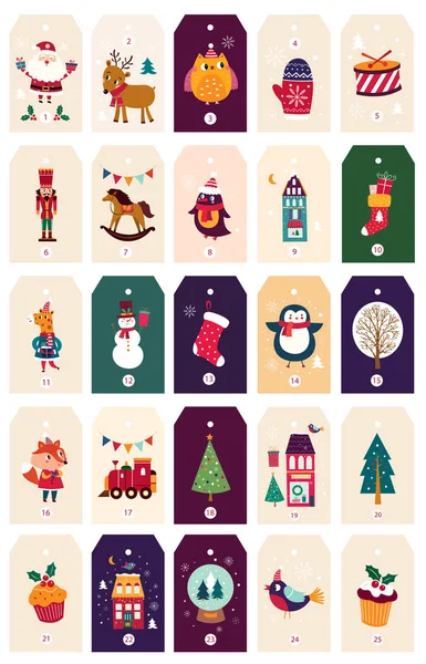 Ilustracja Wektorowa Kolorowe Tagów Boże Narodzenie Nowy Rok Zabawki Prezenty — Wektor stockowy