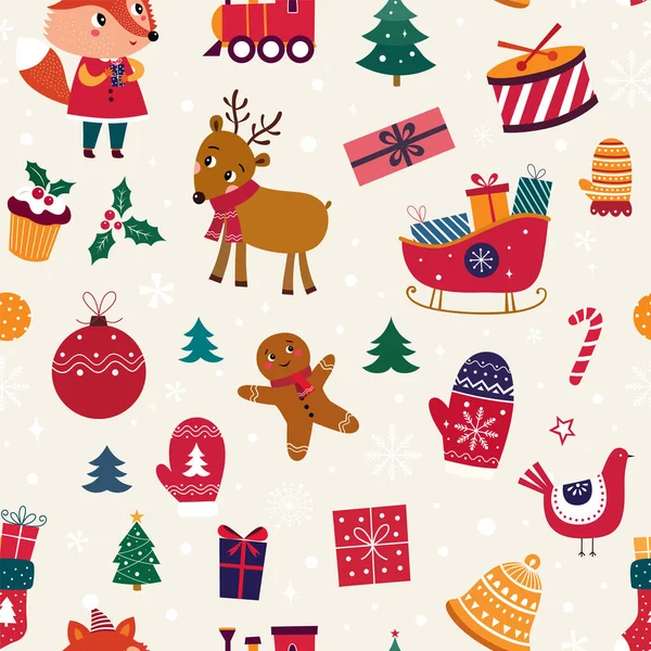 Kleurrijke Vectorillustratie Van Naadloze Vakantie Patroon Kerstmis Achtergrond Met Nieuwjaar — Stockvector