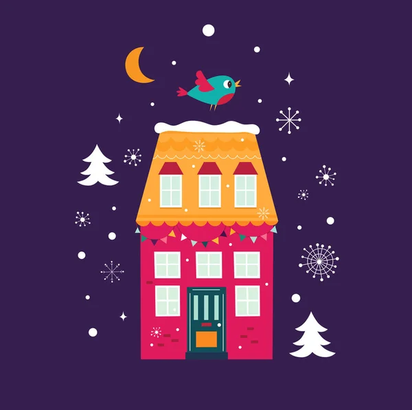 夜の街でクリスマスのグリーティング カード — ストックベクタ